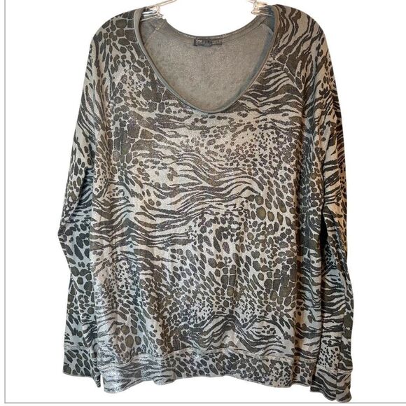 TEMPO PARIS WOMANS SWEATER M/L grey metallic silver zebra print Italy 9511n - Picture 12 of 12